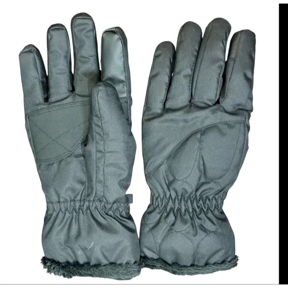 Isotoner Quilted Gloves Womens S/M Black Faux Fur Trim Insulated Winter 30538